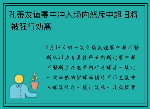 孔蒂友谊赛中冲入场内怒斥中超旧将 被强行劝离