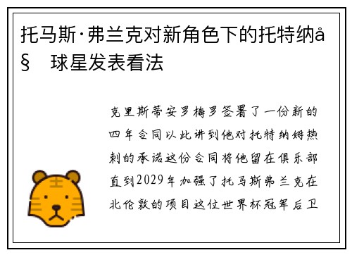 托马斯·弗兰克对新角色下的托特纳姆球星发表看法